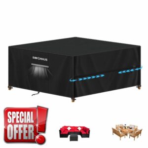 SIMPHAUS Patio Table Covers Waterproof Square Table Cover Outdoor Large Garden Furniture Covers for Winter Table Cover Outdoor Rain Cover Windproof Sandproof 420D Oxford Fabric 220x220x90cm