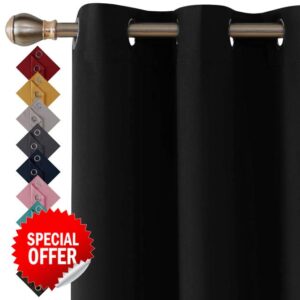 Thermal Insulated Blackout Ring Top Eyelet Curtains for Bedroom Windows 90 x 72 Inches Black 2 Panels (90”(228cm) wide x 72”(182cm) long
