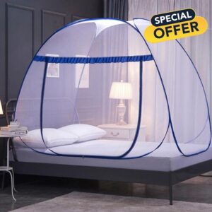 Mosquito Net Bed Canopy Pop Up Foldable Double Door Easy to Setup with Bottom Anti Mosquito Bites for Bed Camping Travel Home Outdoor Blue King Size