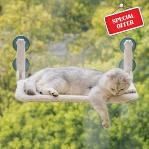 MEWOOFUN Cat Window Bed Hammock for Indoor Cats - 54x30cm Foldable Cat Window Perch w/Reversible Mat