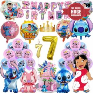 Stitch Birthday Decoration Lilo and Stitch Birthday Decoration Set Stitch Birthday Party Decoration Boys Girls Children's Birthday Stitch Balloons Cake Decoration Stitch Decoration Birthday (7 Years)