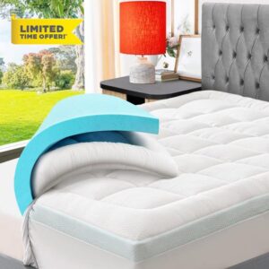 ELEMUSE Dual-layer Memory Foam Mattress Topper with Bamboo Pillow Top Cover for Back Pain Relief