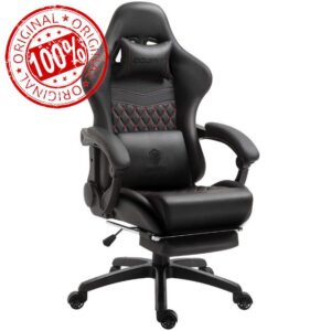 Dowinx Gaming Chair Office Pc Chair With Massage Ergonomic Lumbar Support Vintage Style Pu Leather High Back Adjustable Chair With Footrest (Black) (LS-6689A)