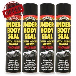 Hammerite 4× Black Underbody Seal Aerosol Spray Infused with Waxoyl 600ml Each for Superior Protectio