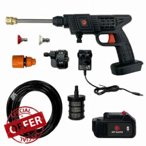 Jet Hawk – Portable Cordless High-Pressure Washer As Seen on High Street TV - Use Any Water Source – 6 in 1 - Inc Spray Nozzles
