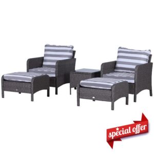 Outsunny 5 Pieces PE Rattan Garden Furniture Set with 10cm Thick Padded Cushions