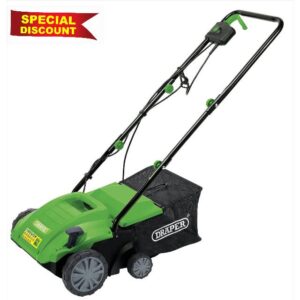 Draper 1500W Electric 2-in-1 Lawn Aerator/ Scarifier 230V | 30L Grass Collection Bag |Gardening Lawn Roller | 320mm Working Width|16 Robust Blades | 97921