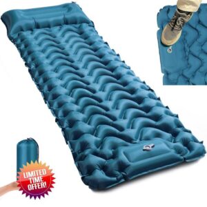 COVACURE Camping Mat - 3.9" Thick Inflatable Sleeping Mat with Built-in Foot Pump