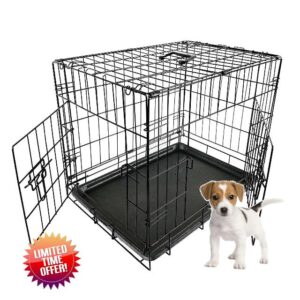 FoxHunter Pet Dog Puppy Cat Training Cage Crate Carrier Metal Folding With Door and Tray Black New (24 inch)