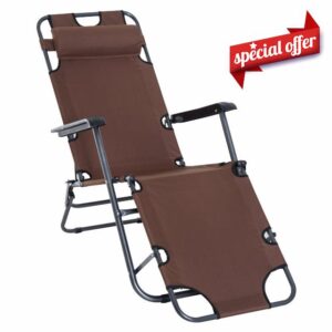 Outsunny 2 in 1 Sun Lounger Folding Reclining Chair Garden Outdoor Camping Adjustable Back with Pillow