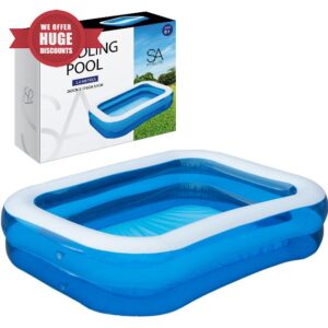 SA Products 2.6M Paddling Pool | Inflatable Swimming Pool with Self-Adhesive Repair Patch | Rectangular Paddling Pool for Kids | Inflatable Pool