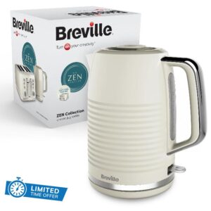 Breville Zen Cream Electric Kettle | 1.7L | 3kW Fast Boil | Cream & Silver Chrome [VKT251]