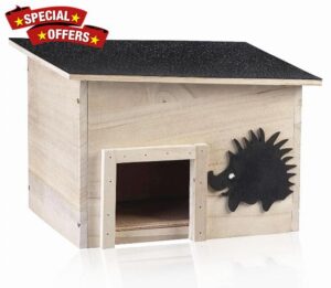 KHAPALWAK Wooden Hedgehog House – Predator-Proof Shelter with Sloped Roof and Full Wood Floor – Easy to Assemble – Outdoor Hedgehog Food Station & Home