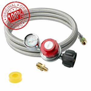 Ctwezoikmt 5FT 0-30 PSI Adjustable High Pressure Propane Regulator with Gauge Gas Flow Indicator with 3/8 Flare X 1/8 MNPT Fits Easy Install Easy to Use