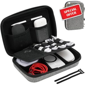 ProCase Hard Travel Electronic Organizer Case for MacBook Power Adapter Chargers Cables Power Bank Apple Magic Mouse Apple Pencil USB Flash Disk SD Card Small Portable Accessories Bag -Darkgrey