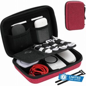 ProCase Hard Travel Electronic Organizer Case for MacBook Power Adapter Chargers Cables Power Bank Apple Magic Mouse Apple Pencil USB Flash Disk SD Card Small Portable Accessories Bag -Wine