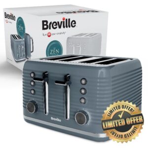 Breville Zen 4-Slice Grey Toaster with High Lift & Wide Slots | Grey & Silver Chrome [VTR027]