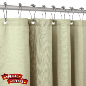 Shower Curtain for Bathroom with Metal Hooks Linen Fabric Shower Curtain Heavy Duty Bath Curtain for Wet Room Bathtub Shower Stall