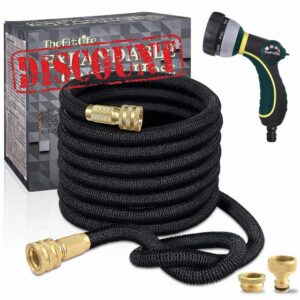 TheFitLife Expandable Garden Hose Pipe - Triple Core Latex and Solid Metal Fittings 8 Pattern Spray Nozzle EU Standard Expanding Kink Free Easy Storage Flexible Water Hose (75 FT