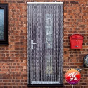 Vermatik Silver 89x210cm Aluminium Chain Fly Screens for Doors. Metal Door Fly Screen Curtain for Indoor and Outdoor Use for Keeping Out Flies