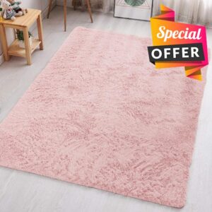 Aspire Homeware Rugs Living Room - Pink Area Rugs for Bedroom 80x300cm Anti Slip - Modern Super Soft Thick Pile Fluffy Shaggy Rug Non Shedding