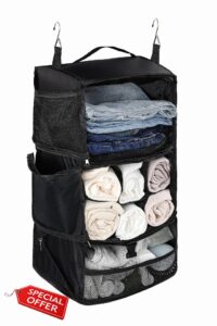 ELEZAY Hanging Packing Cubes Portable Closet 3-Shelf Travel Collapsible Compression Garment Organiser for Carry-on Luggage Suitcase Space Saver Bag X-Large_No Side Pockets