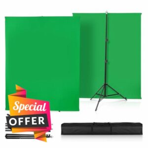 [Upgraded] Green Screen with Stand，Heorryn 2x1.5M Greenscreen Chromakey Background with Photography Support Stand Kit for Photoshoot Stream Gaming Photo Video Recording