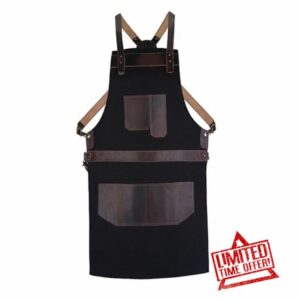 Leathershire Top Grain Leather Black Canvas Crossbody Apron Butcher Apron - Cook Apron - BBQ Apron - Cooking Apron - DIY Apron - Woodwork Apron Gift for Him Gift for He