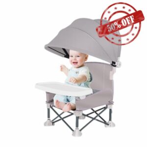 Baby Folding Dining Chair with Canopy and Removable Tray