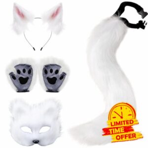 Fox Costume 1 Set Realistic Plush White Themed Decorative Therian Gear Includes Fox Mask