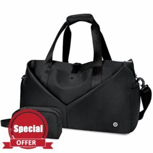 20" Gym Bag Duffel Bag with Wet Pocket and Shoes Compartment Portable Overnight Weekender Bag Travel Bag Yoga Bag for Women (Black)