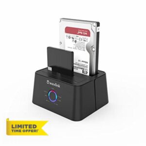 WAVLINK USB 3.0 to SATA Dual Bay External Hard Drive Docking Station Dock Duplicator for 2.5/3.5 inch HDD/SSD MAX 2x16TB with USB A to USB C Converter and Power Adapter