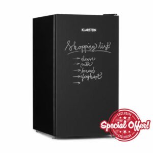 KLARSTEIN Miro Mini Fridge • Capacity: 91 Litres • Energy Efficiency Class E • Writable Front • Crisper Compartment • 2 Glass Shelves • 3 Door Compartments • 7-Step Temperature Setting • Black