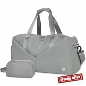 20" Gym Bag Duffel Bag with Wet Pocket and Shoes Compartment Portable Overnight Weekender Bag Travel bag Yoga Bag for Women (Light grey)