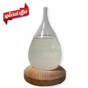 Storm Glass Tear drop shaped Weather Predictor Glass Barometer on a Wooden Base | Forecaster Creative Crystal Decorative Bottle Desktop Drops Forecast Bottle Home and Office Birthday