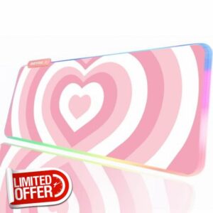 JMIYAV Pink RGB Gaming Mouse Pad PC XL Large Extended Glowing Led Light Up Desk Pad Non-Slip Rubber Base Computer Keyboard and Mouse Pad Cool Cute Mousepad Mat 80 * 30cm love001