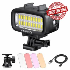 AKASO Underwater Light 131ft (40m) Waterproof Diving Light High Power Dimmable LED Video Light with Cold Shoe Mount and 4pcs Color Filters for Gopro/AKASO Action Cameras and Canon/Nikon SLR Cameras