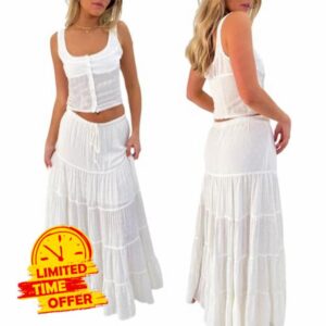 Qtinghua Trendy Women Y2k Summer Outfits Scoop Neck Tank Tops with Tiered A-line Skirt 2 Piece Set Party Club Streetwea