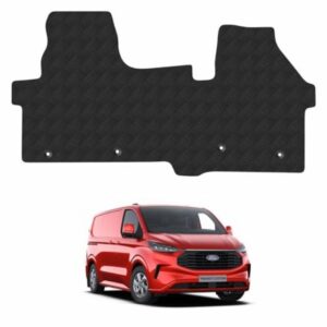 Van Mats for Ford Transit Custom (2024-) Manual Van Floor Mats Premium Rubber Tailored Fit Set Accessory Black Custom Fitted 4 Pieces with Clips - Anti-Slip Backing