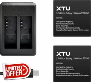 XTU 2 x 1350 mAh Batteries with USB Dual Charger for 4K Action Camera S6
