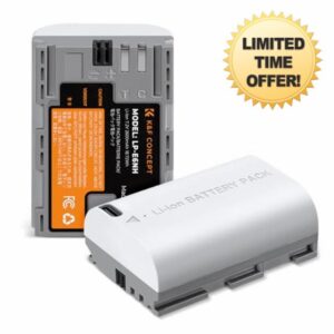 K&F Concept 2 Pack 2600mAh LP-E6NH Battery with USB C 2.5H Fast Charging for Canon R7 R6 R5 90D 80D 70D 5D Mark II III IV Cameras