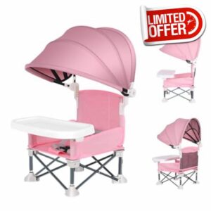 Toddler Camping Chair | Foldable Baby Camping Chair with Tray | Portable High Chair with Parasol | Kids Folding High Chair for Outdoor Picnics Parties Family Meals