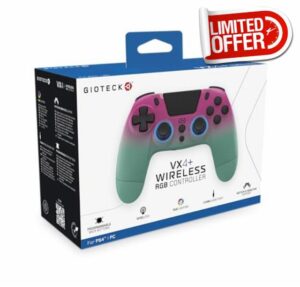 Gioteck VX4+ Wireless Controller for PlayStation 4 (PS4) - Pink Teal - Customisable RGB Lighting and Programmable Back Buttons - Bluetooth Compatible