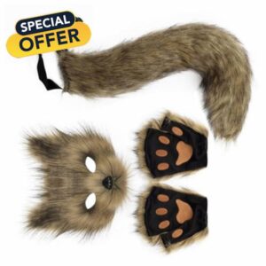 CVZQTE 3Pcs Halloween Foxes Costume Animal Dress Up Kits Includes Plush Foxes Mask Tail Gloves For Adult Halloween Cosplay Cats Mask Cats Mask For Kids Cats Mask For Kids