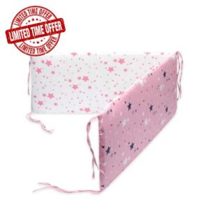 Crib Rail Cover Crib Girth Crib Guardrail Anti-collision Printed Bed Girth Double-faced Detachable Newborn Crib Around Cot Protector (Color : Pink star)