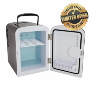 Global Gizmos 33279 Black Mini Fridge/Table Top Fridge for Bedrooms/Portable Design with Carry Handle / 4 Litre Capacity/Ideal for Snacks