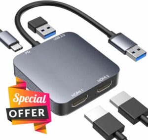 ABLEWE USB 3.0 to Dual HDMI Adapter with USB 3.0 Port