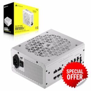 CORSAIR RM1000x SHIFT Fully Modular ATX Power Supply - 80 PLUS Gold - ATX 3.0 - PCIe 5.0 - Zero RPM - Modular Side Interface - White
