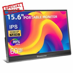 Showscren 15.6 Inch Portable Monitor 1920x1080 FHD 100% sRGB Dual USB-C &HDMI Portable Monitor for Laptop