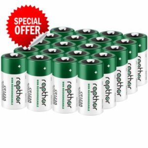 Rapthor 1800mAh CR123A 3V Lithium Batteries CR123 123A CR17345 Non-rechargeable Battery for Flashlights Smoke Detector Alarm System (Pack of 20)